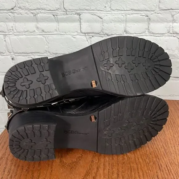 BCBG Leather Buckram Option HEELED LOW BOOTS w/studs & buckles like new - Picture 5 of 7